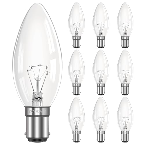 Morotty B15 Dimmable Candle Bulbs 2700K Warm White 600LM Small Bayonet SBC for Ceiling Lights Chandelier Wall Lights- 10 Pack