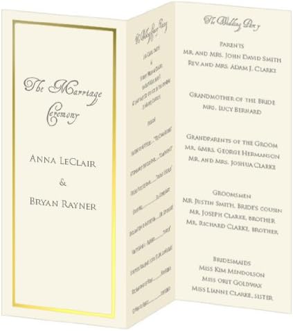 Gold Foil Invitation, Program, Trifold, Ecru Cardstock Cardstock, 65lb, 50 Pack