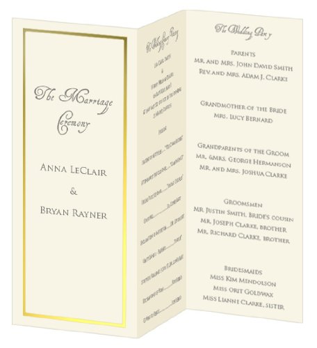 Gold Foil Invitation, Program, Trifold, Ecru Cardstock Cardstock, 65lb, 50 Pack