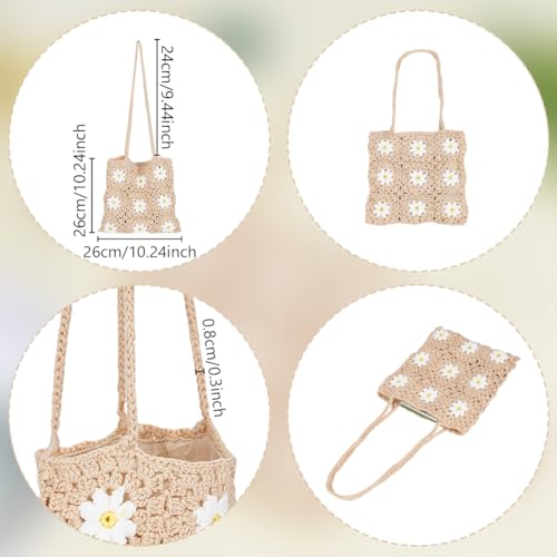 ORIGACH Daisy Crochet Granny Square Shoulder Bag Crochet Handmade Bag for Women Boho Crochet Bag for Shopping, Dating3