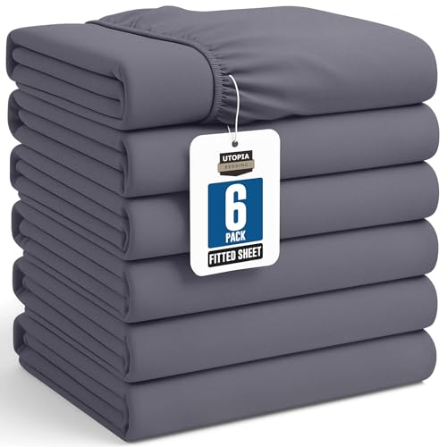 Image of Utopia Bedding Full Fitted Sheets - Bulk Pack of 6 Bottom Sheets - Soft Brushed Microfiber - Deep Pockets - Shrinkage & Fade Resistant - Easy Care (Grey)
