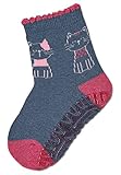 Sterntaler Baby Mädchen Fliesen Socken Baby Glitzer-Flitzer Soft Katzen Strümpfe meliert - Fliesen Rutsch Socken - mit Vollplüsch - tintenblau, 18