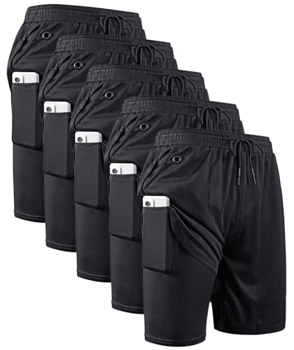 Image of JWJ Men's 2 in 1 Workout Running Shorts 7 Inch Lightweight Athletic Gym Shorts with Compression Liner