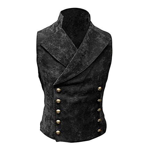 HFU Men's Faux Suede Double Breasted Vest Slim Fit Gothic Steampunk Waistcoat Gentleman Tuxedo Prom Party Formal Suit