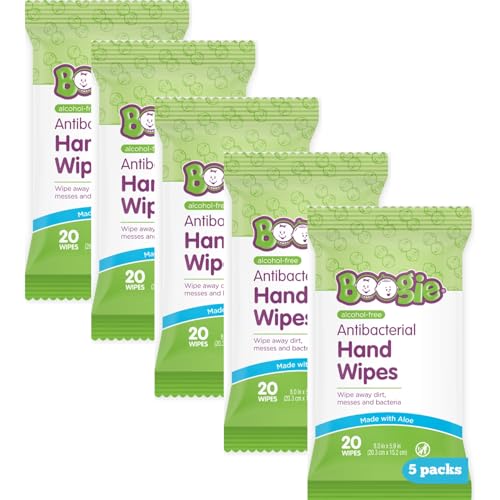 Boogie Antibacterial Hand Wipes - 100 Count - Hypoallergenic & Alcohol-Free - Travel and Diaper Bag...