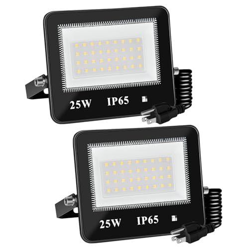 Rfpp FL-50W Led Flood Light Outdoor,2Pack 25W Plug In Motion Sensor Light With 5Ft Cord,120V Security Lights With Photocell Waterproof 5700K Flood Lights Lighting For Yard Backyard House Wall cover