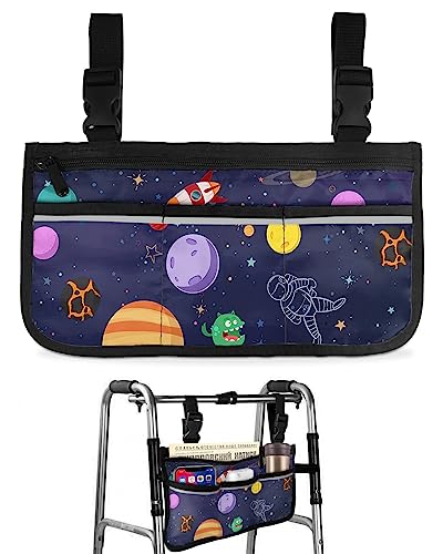 Cosmic Star Wheelchair Side Bag Walker Bag, Universe Planet Astronaut Wheelchair Accessories Armrest Pouch, Organizer Storage Bag for Walkers, Rollators, Scooters, 7.3''x13''