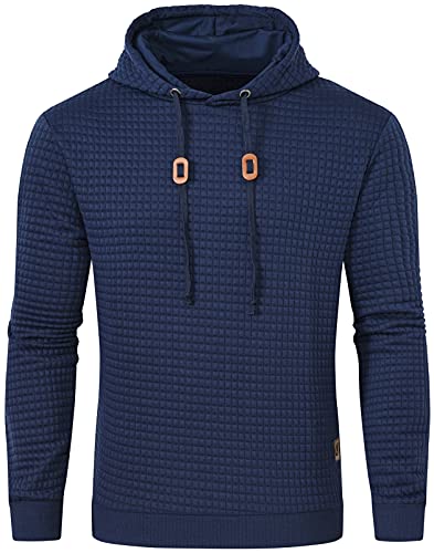 YuKaiChen Sudadera casual con capucha y cordón de manga larga para hombre, azul marino, XL Cover