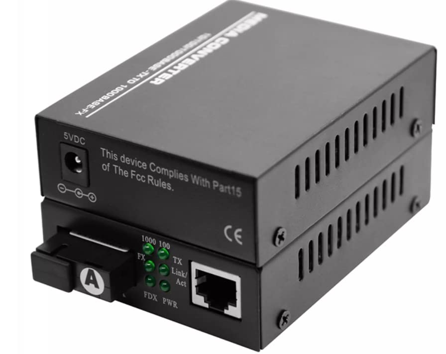 HANUTECH Fast Ethernet to Fiber Media Converter 10/100/1000Mbps RJ45 Port to 1000Mbps Base-Tx SMSF up to 20KM