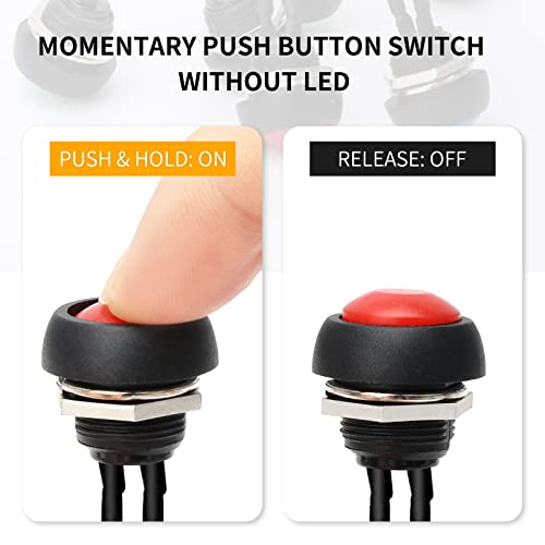 Starelo 6Pcs 12Mm Momentary Push Button Switch Mini Round Waterproof Spst Switch 3A 125V Ac 2Pin 1No With Pre-Soldered Wire Pbs-33B(Red). #TOP3