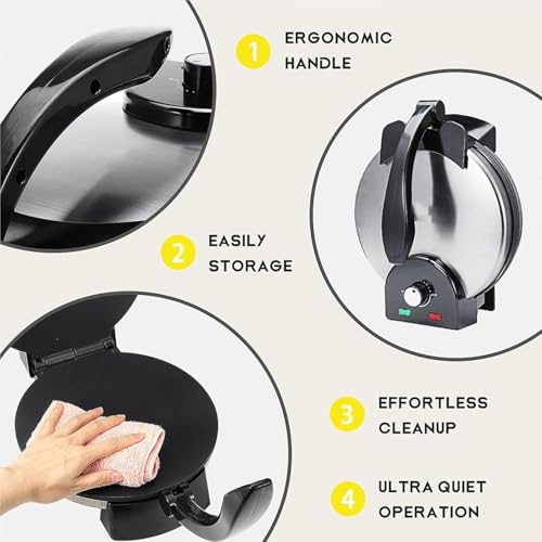 Silver 12 inch non-stick tortilla and roti machine, adjustable temperature flatsbread press