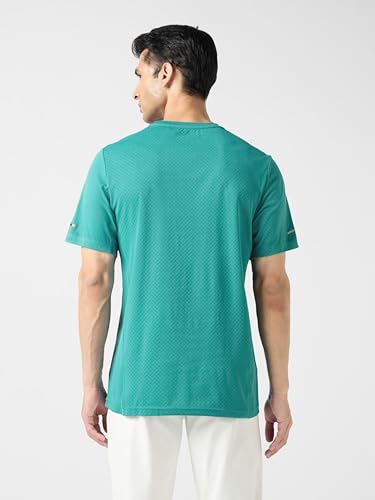 Image of TECHNOSPORT Men's Printed Slim Fit Henley Neck T-Shirt ELASTOLITE Half Sleeve Slip On Polyester for Gym Running Workout UPF50+ Anti Odour