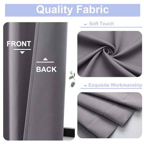Simplebrand Ava Light Grey Short Blackout Curtains for Bedroom 45 Inches Long 2 Panels Set, Solid Thermal Insulated, Energy Saving Window Treatment Curtains Blackout Drapes, W40 x L45 Inch, Light Grey