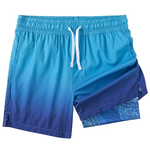 Image of XOMZG Men's Swim Trunks, 2 in 1 Bathing Suits Quick Dry Beach Hawaiian Board Shorts with Pockets