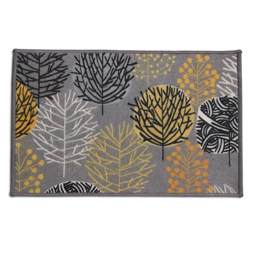 Image of Matz & More Nylon Tufted Gel Baking Anti-Slip Floor Mat | 40 x 60 cm | Grey & Orange Floral Design | Doormat for Home Entrance, Kitchen & Bedroom