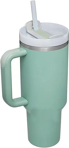 Loeacky Vaso de 40 onzas con asa, taza de viaje de acero inoxidable con aislamiento al vacío con tapa y popote, mantiene las bebidas frías hasta 12