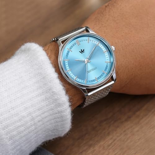Image of CRESTELLO Stainless Steel Chain Analog Wrist Watch for Men (Brown /Blue Dial) | 1 Year Warranty* | CR-WT253-CH