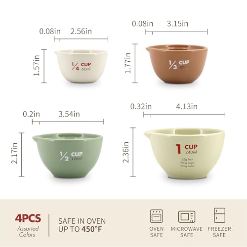 Set de 4 vasos medidores cerámicos de medidas estándar miniatura 4