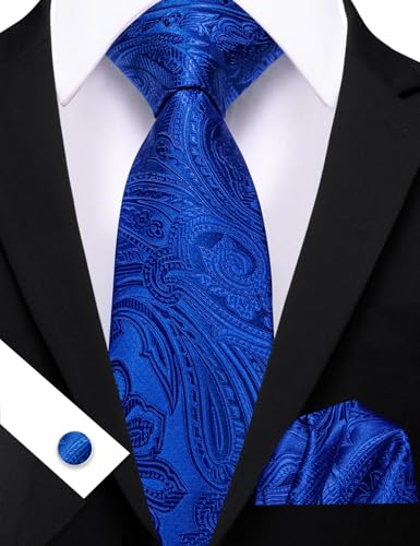 Image of Barry.Wang Paisley Tie Fashion Set Hanky Cufflinks Neckties for Men Woven Silk