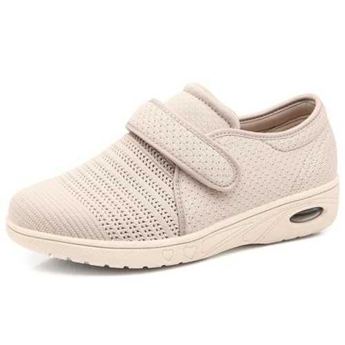 Zapatos para diabéticos para hombre, con cierre ajustable Zapatos para diabéticos para mujer, ligeros, cómodos, más fertilizantes que amplían los zapatos para hombre con edema diabético(Beige,43 EU)