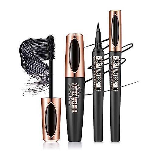 Set Mascara y Eyeliner Negro, MKNZOME 2 in 1 Mascara de Pestañas 4D Waterproof Delineador de Ojos Larga Duración y Volumen Kit de Maquillaje de Ojos para Mujer Niñas,#5