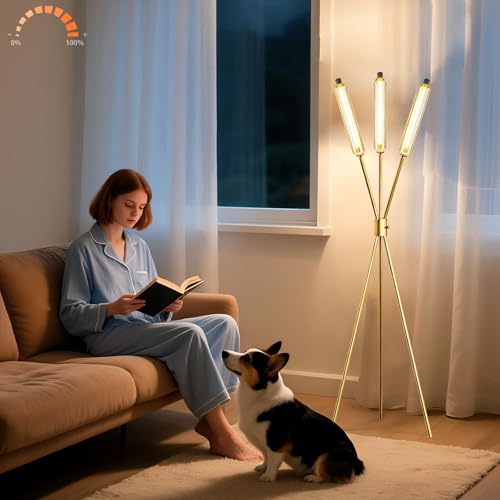 Image of Lightdot LED Tripod Floor Lamps for Living Room, Stepless Dimmable Modern Standing Tall Lamp with 360 LED LampHead,Mid Century Industrial Floor Lamp for Bedroom /Sofa Beside /Corner Decor-Gold