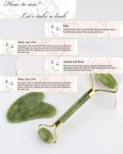 Rolo de jade Gua Sha, ferramentas de massagem Gua Sha, conjunto de rolo facial e Gua Sha, ferramenta