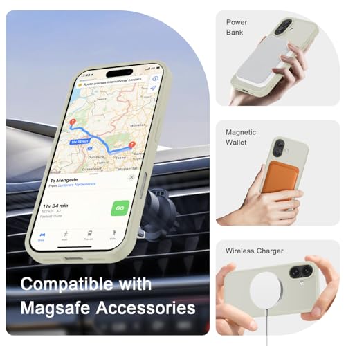 Image of YENAPOON for iPhone 16 Plus Case, Matte Magnetic Phone Cover [with 1 Screen Protector] [Support for MagSafe] [Shockproof Military Grade Protection] Translucent Frosted Back, Cream White