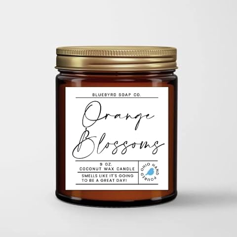 Bluebyrd Soap Co. Orange Blossoms Candle | Sweet Florida Citrus Orange Scented Candle | 9 Oz 55+ Hour Burn Time | All Natural Wicks and Coconut Wax for Clean Burning | Vegan (Orange Blossom, 9oz) Cover
