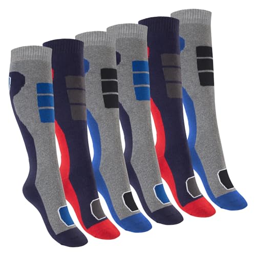 Footstar Kinder Outdoor Kniestrümpfe (6 Paar) Bunte Strümpfe mit Thermo-Effekt - Variante 2 Blau Rot 35-38