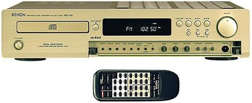 Przód view of the Denon RCD-100 CD Receiver with its remote control placed in front.