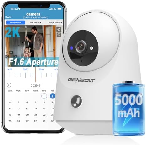 GENBOLT 2K Camara Vigilancia WiFi Interior Sin Cable con Bater&iacute;a ...