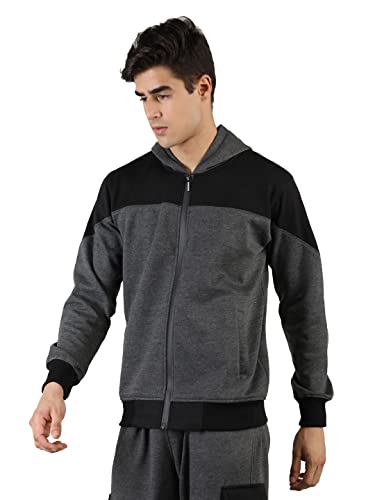 Image of CHKOKKO Men Winter Sports Gym Track Zipper Stylish Jacket AnthraBeige XL