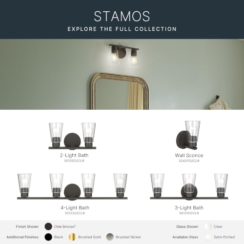 Image of Kichler Stamos 13.25 inch 2-Light Soft Modern Vanity Light with Clear Glass in Olde Bronze, (8.25 inch H x 13.25 inch W), 55120OZCLR