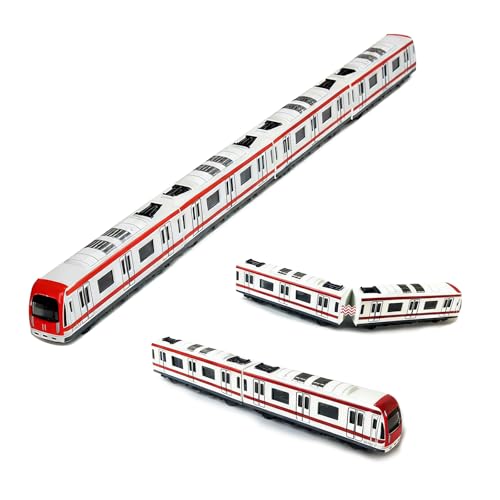 GREATRICH Trens de brinquedos para crianças de 3 anos, comboio de brinquedo magnético de liga, Comboio Brinquedo magnético de alta velocidade vermelho e branco escala 1/64, 4 vagões, presente de