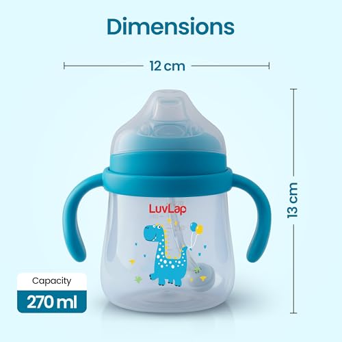 Image of LuvLap Star Anti Spill Spout Sipper for Kids with Twin Handles, 270 ml, Sippy Cups with Soft Silicone Spout and Weighted Straw, Water Bottle for Kids, Non-Toxic & BPA Free (Blue)