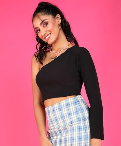 Image of POPWINGS Casual Solid One Sleeves Crop Top for Women |) Stylish Western Crop Tops for Women || Summer Women Top
