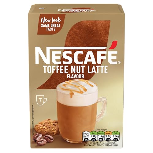 Image of NESCAFE Toffee Nut Latte Instant Coffee 7 Sachets, Responsibly Sourced Coffee Pack of 1