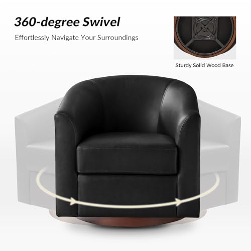 Image of HULALA HOME Faux Leather Swivel Accent Chairs Set of 2 with Solid Wood Base, Round Swivel Barrel Chairs for Living Room and Bedroom, No Assembly Required, Black
