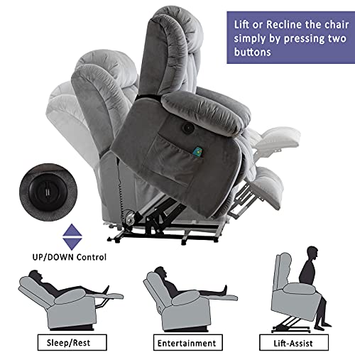 Anj Electric Massage Power Lift Recliner Chair Sofa With Heat & Vibration For Elderly, Heavy Duty And Safety Motion Reclining Mechanism, Overstuffed Motorized Reclining Chairs With Usb Port (Grey) #TOP2