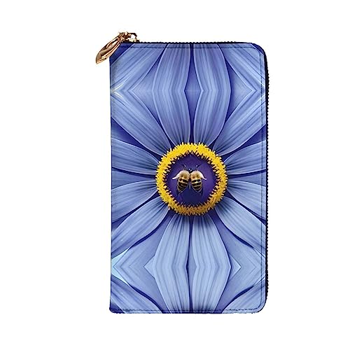 Leather Wallet 7.48 x 4.13 in - Stylish and Durable Wallet for Women with Multiple Compartments and Zipper Design Flower heart bee Pattern2