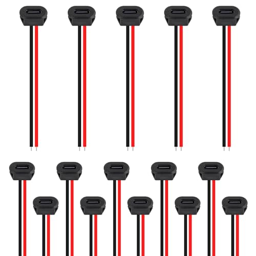 15PCS Type-C Female 2Pin USB Connector Type-C Waterproof with Female Socket Fast Charging Jack Charging Port USB-C Charger Plug Socket