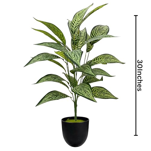 Image of Dekorly Artificial Plant Leaves Tropical Monstera Large Artificial Plants Fake Zebra Leaf Plastic Palm Tree Branch for Home Garden Decor | 26 Leaves (WithPot-Green-A, Height : 76CM)