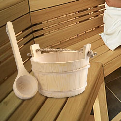 MYCENSE Wooden Sauna Bucket and Ladle, SPA Steaming Room Tool 4L Large Capacity Sauna Accessories for Home