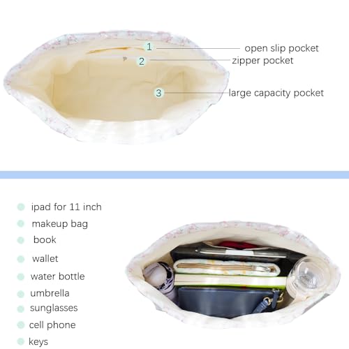 Image of Floral Quilted Cotton Shoulder Bag for Women Daily Use Medium Size Handbag Large Capacity Thickened Design Tote
