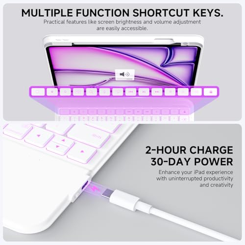 Image of Keyboard Case for iPad Air 13-inch (M2 & M3, 2024 & 2025) and iPad Pro 12.9-inch (3-6 Gen) with Multi-Touch Trackpad, 360 Rotating Stand, Portrait & Raised Modes, Detachable Cover - White