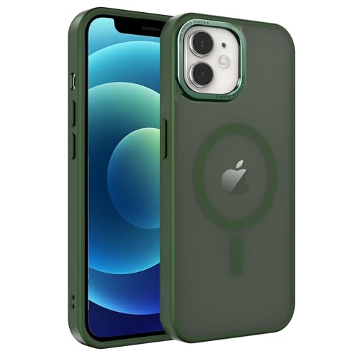 Image of Magnetic iPhone 12 /12Pro case,Compatible with Magsafe, Military-Grade Protection,Slim Translucent Matte Shockproof with Anti-Scratch Anti-Fingerprint Phone Cover (blackish green, iPhone 12 /12Pro)