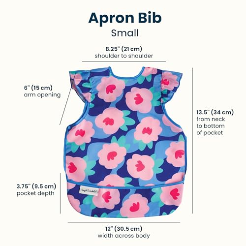 Image of Tiny Twinkle Mess Proof Baby Bib for Girls | Waterproof Toddler Bib for Eating | Baby Apron for Feeding | Machine Washable | Perfect Shower Gift (Floral Blue, 6-24M)