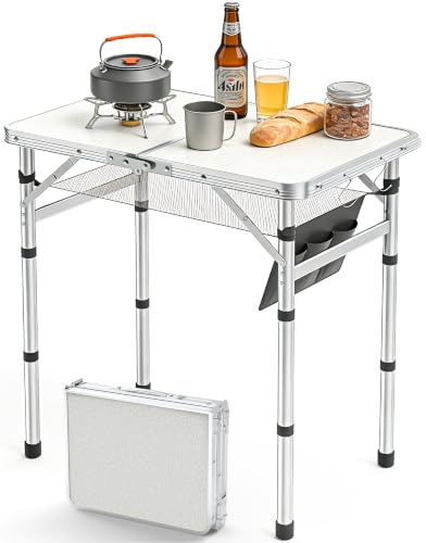 WildFinder Folding Camping Table, 3 Adjustable Height Max 27.5' Small Folding Table Portable with...