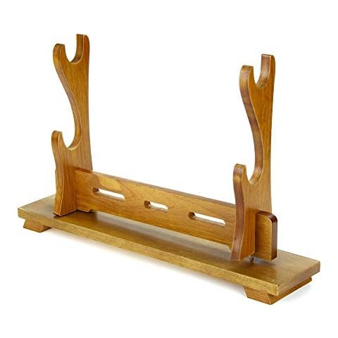 Z-fiber Sword Holder Japanese Padded Solid wood Katana Stand Samurai Display Rack Support for Katana Wakizashi Genji and Samurai Swords,2 Tier Cover